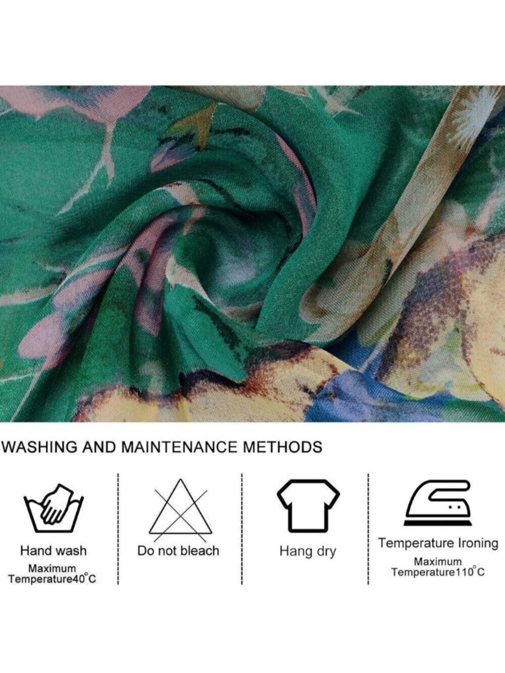 Women's Dark Green Fashion Lightweight Head Scarf Floral Print Chiffon Scarf - Picture 2 of 7